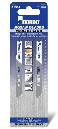Bordo - 75mm x 2T Medium Straight Cut Universal Jigsaw Blade 2Pk