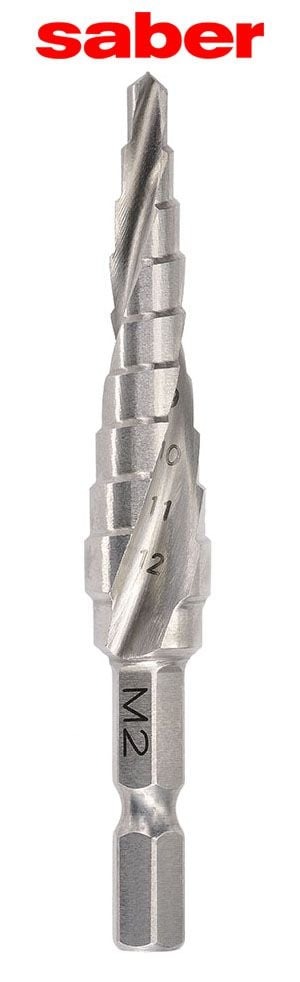 Saber - Saber 4-12 x 1mm Spiral Flute Hex Shank HSS Step Drill