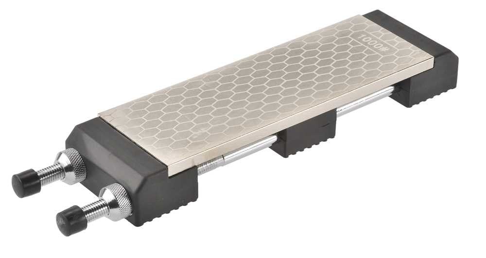 Dymaxion Diamond Sharpening Plate fitted to bench holder #400 & #1000 grit.